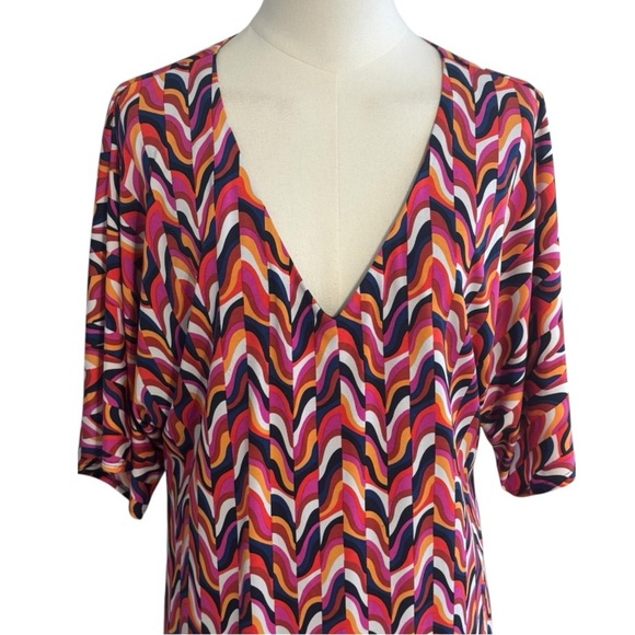 TRINA TURK Griffin Pink Navy Blue Mini Dress Wave Dolma Size 8 M Lined Vacation - Picture 5 of 9